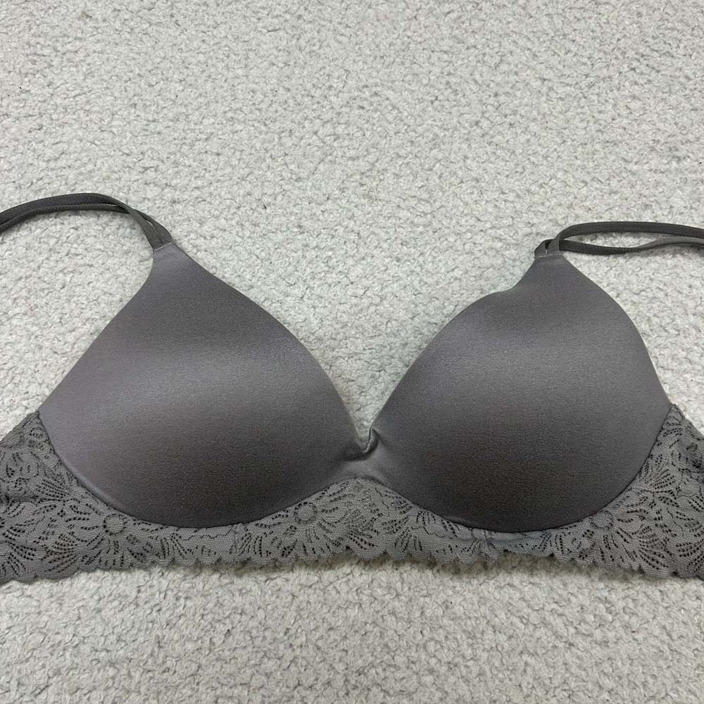 Aerie Bra 32C T-Shirt Bra Real Sunnie Wireless Lightly Lined Lace Gray AEO